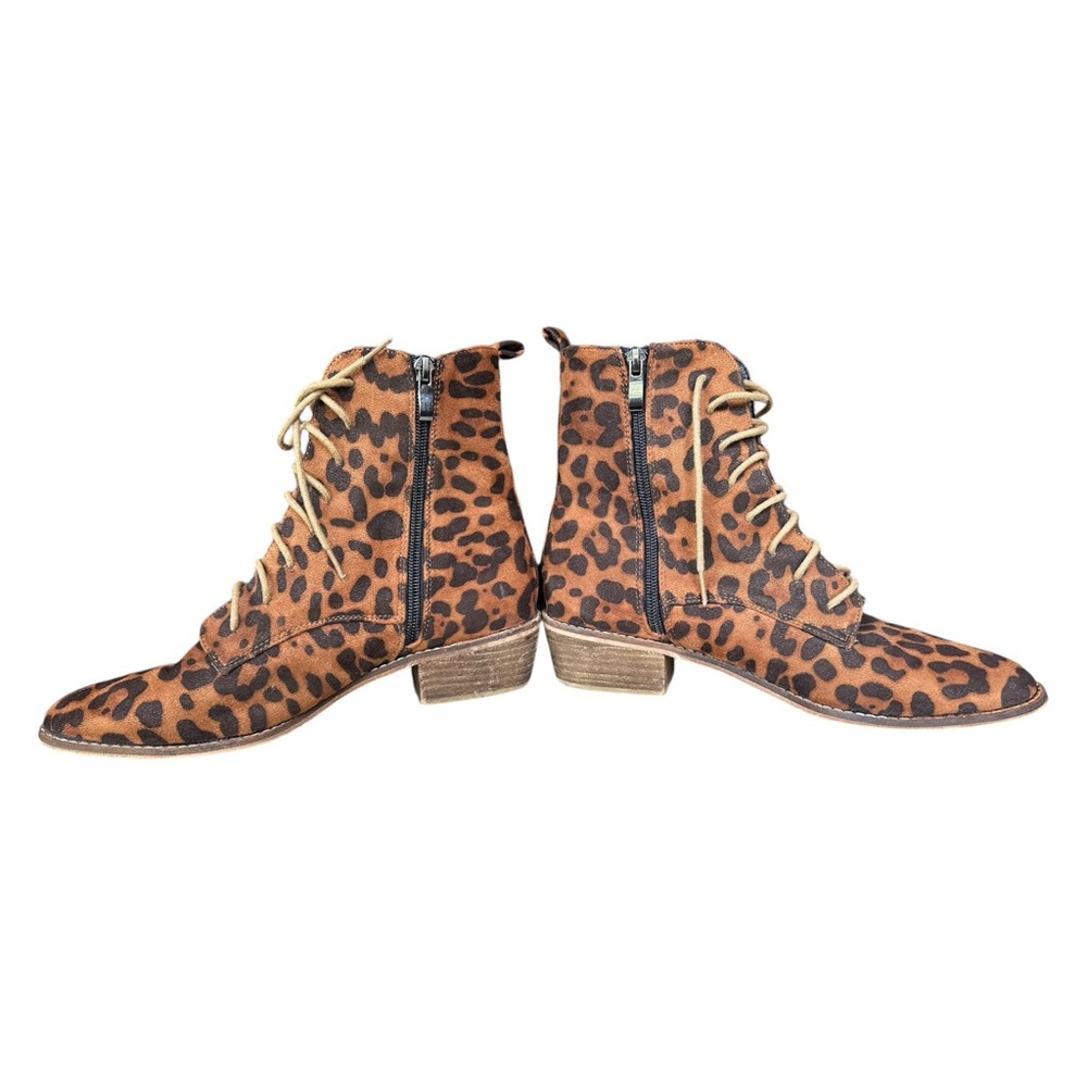 Beast Fashion Animal Print Ankle Boots Lace Up & Zip Faux Suede Size 8 - Picture 7 of 11